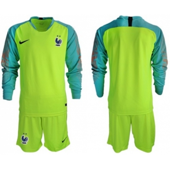 France Blank Green Goalkeeper Long Sleeves Soccer Country Jersey