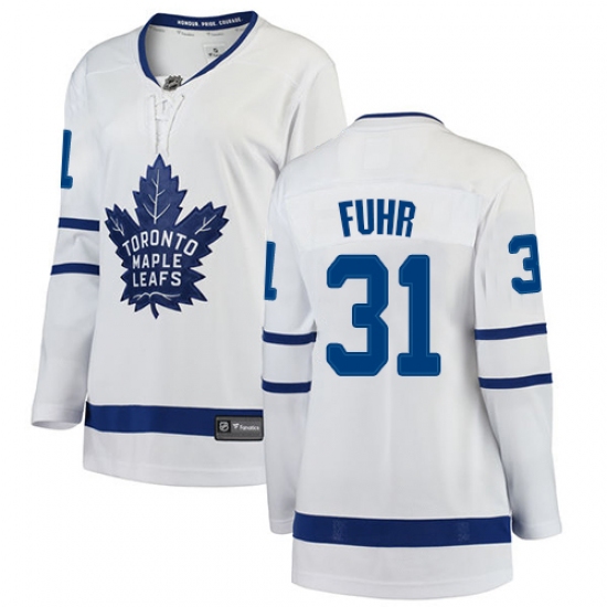 Women's Toronto Maple Leafs 31 Grant Fuhr Authentic White Away Fanatics Branded Breakaway NHL Jersey