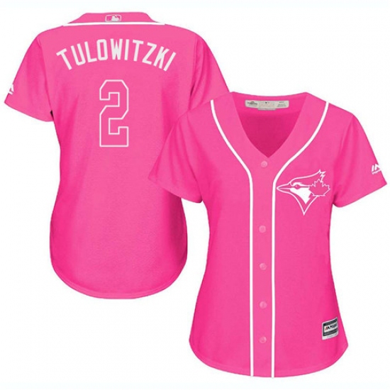 Women's Majestic Toronto Blue Jays 2 Troy Tulowitzki Replica Pink Fashion Cool Base MLB Jersey