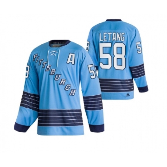 Men's Pittsburgh Penguins 58 Kris Letang 2022 Blue Classics Stitched Jersey