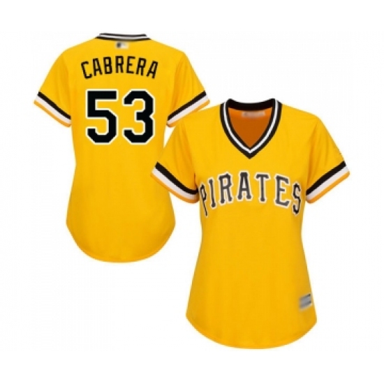 Women's Pittsburgh Pirates 53 Melky Cabrera Replica Gold Alternate Cool Base Baseball Jersey