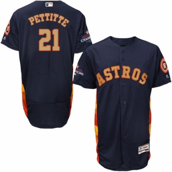 Men's Majestic Houston Astros 21 Andy Pettitte Navy Blue Alternate 2018 Gold Program Flex Base Authentic Collection MLB Jersey
