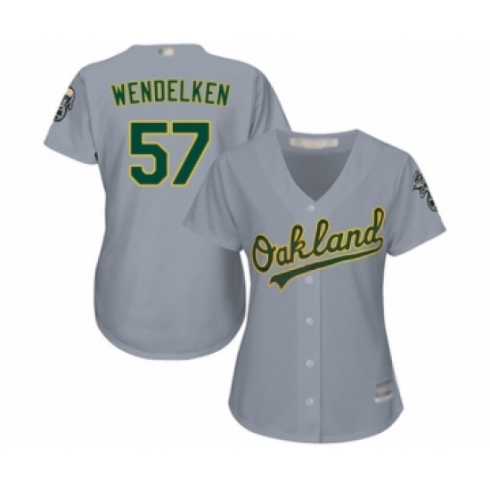 Women's Oakland Athletics 57 J.B. Wendelken Authentic Grey Road Cool Base Baseball Player Jersey