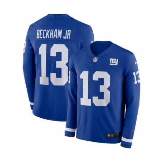 Men's Nike New York Giants 13 Odell Beckham Jr Limited Royal Blue Therma Long Sleeve NFL Jersey