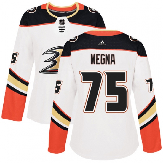 Women's Adidas Anaheim Ducks 75 Jaycob Megna Authentic White Away NHL Jersey