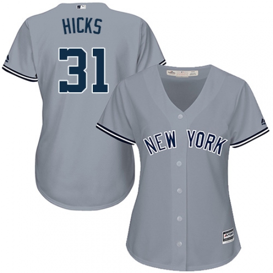 Women's Majestic New York Yankees 31 Aaron Hicks Authentic Grey Road MLB Jersey