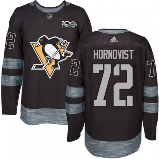 Men's Adidas Pittsburgh Penguins 72 Patric Hornqvist Authentic Black 1917-2017 100th Anniversary NHL Jersey