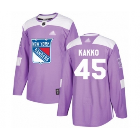 Men's New York Rangers 45 Kaapo Kakko Authentic Purple Fights Cancer Practice Hockey Jersey