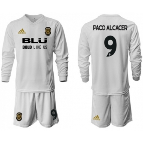 Valencia 9 Paco Alcacer Home Long Sleeves Soccer Club Jersey