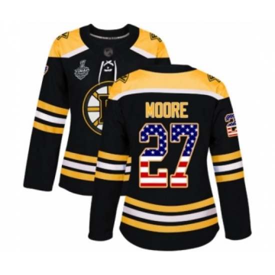 Women's Boston Bruins 27 John Moore Authentic Black USA Flag Fashion 2019 Stanley Cup Final Bound Hockey Jersey