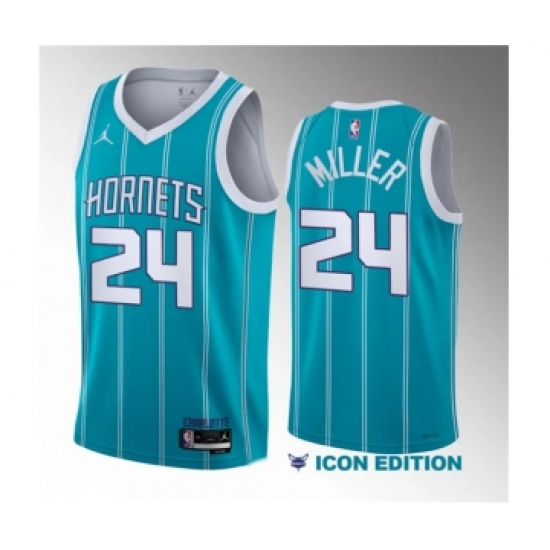 Men's Charlotte Hornets 24 Brandon Miller Teal 2023 Draft Icon Edition Stitched Basketball Jersey