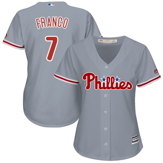 Women's Majestic Philadelphia Phillies 7 Maikel Franco Authentic Grey Road Cool Base MLB Jersey