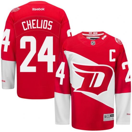 Men's Reebok Detroit Red Wings 24 Chris Chelios Authentic Red 2016 Stadium Series NHL Jersey