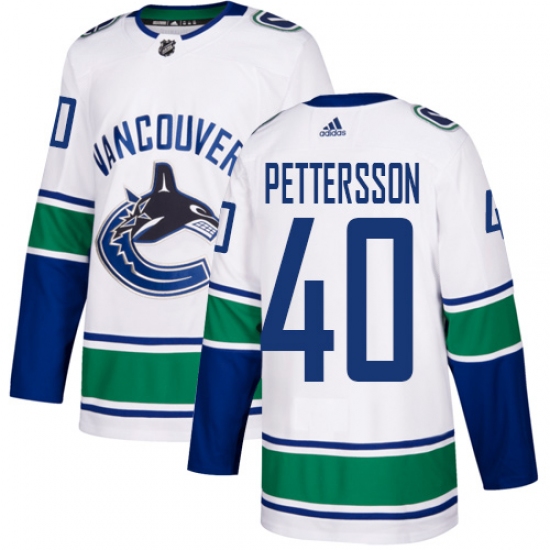 Men's Adidas Vancouver Canucks 40 Elias Pettersson White Road Authentic Stitched NHL Jersey