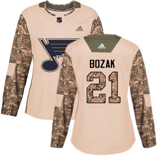 Women's Adidas St. Louis Blues 21 Tyler Bozak Authentic Camo Veterans Day Practice NHL Jersey