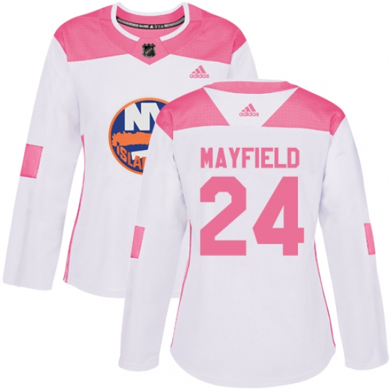 Women's Adidas New York Islanders 24 Scott Mayfield Authentic White Pink Fashion NHL Jersey