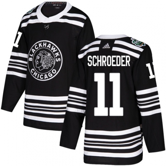 Youth Adidas Chicago Blackhawks 11 Jordan Schroeder Authentic Black 2019 Winter Classic NHL Jersey