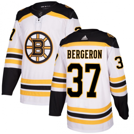 Men's Adidas Boston Bruins 37 Patrice Bergeron Authentic White Away NHL Jersey