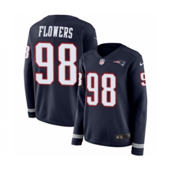 Women's Nike New England Patriots 98 Trey Flowers Limited Navy Blue Therma Long Sleeve NFL Jersey