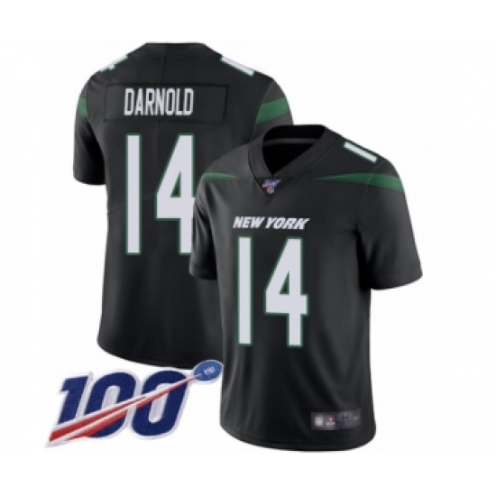 Men's New York Jets 14 Sam Darnold Black Alternate Vapor Untouchable Limited Player 100th Season Football Jersey