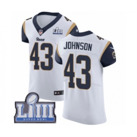 Men's Nike Los Angeles Rams 43 John Johnson White Vapor Untouchable Elite Player Super Bowl LIII Bound NFL Jersey