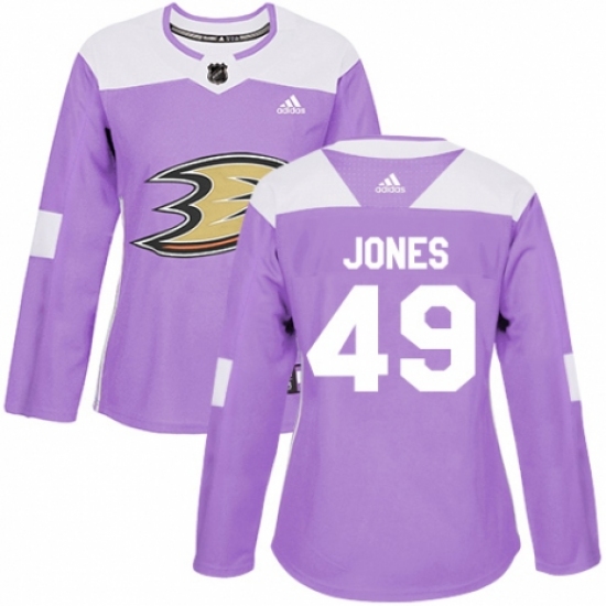 Women's Adidas Anaheim Ducks 49 Max Jones Authentic Purple Fights Cancer Practice NHL Jersey