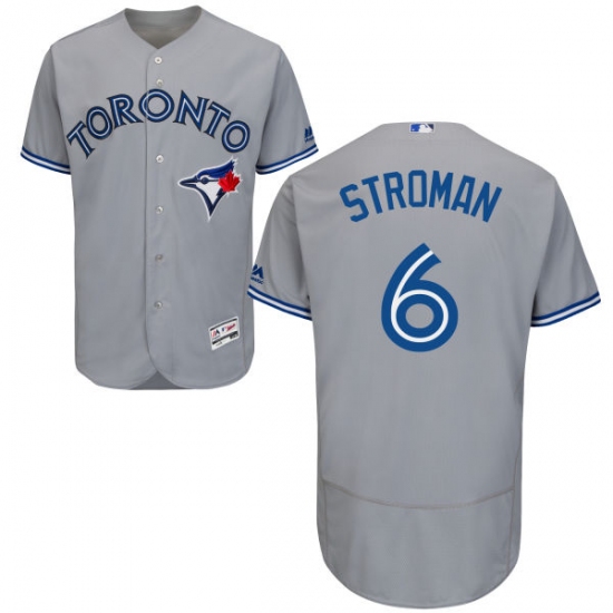 Men's Majestic Toronto Blue Jays 6 Marcus Stroman Grey Road Flex Base Authentic Collection MLB Jersey