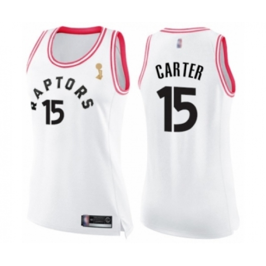 Women's Toronto Raptors 15 Vince Carter Swingman White Pink Fashion 2019 Basketball Finals Champions Jersey