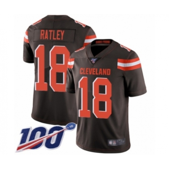 Youth Cleveland Browns 18 Damion Ratley Brown Team Color Vapor Untouchable Limited Player 100th Season Football Jersey