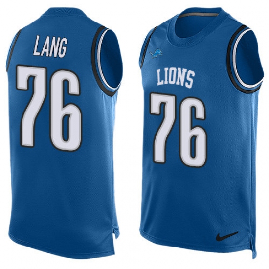 Men's Nike Detroit Lions 76 T.J. Lang Limited Light Blue Player Name & Number Tank Top NFL Jersey