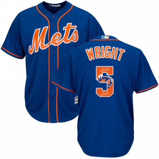 Men's Majestic New York Mets 5 David Wright Authentic Royal Blue Team Logo Fashion Cool Base MLB Jersey