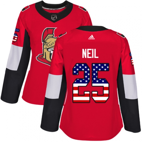 Women's Adidas Ottawa Senators 25 Chris Neil Authentic Red USA Flag Fashion NHL Jersey