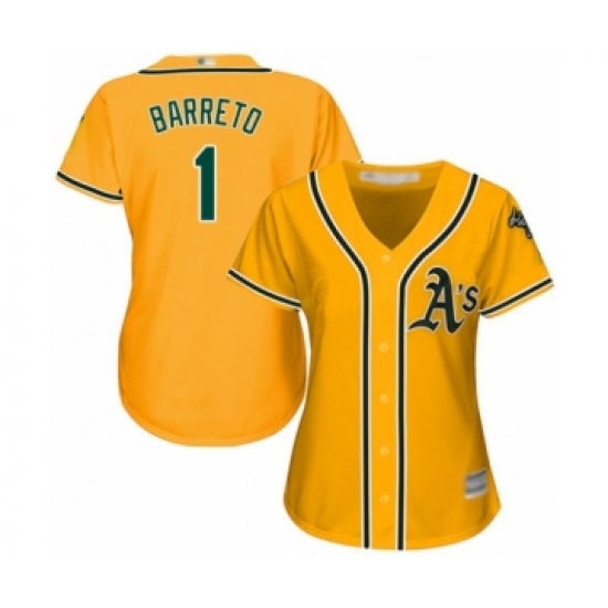 Women's Oakland Athletics 1 Franklin Barreto Authentic Gold Alternate 2 Cool Base Baseball Player Jersey