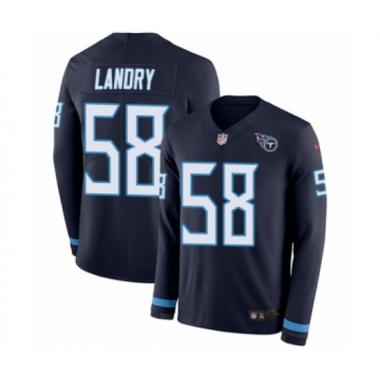 Men's Nike Tennessee Titans 58 Harold Landry Limited Navy Blue Therma Long Sleeve NFL Jersey