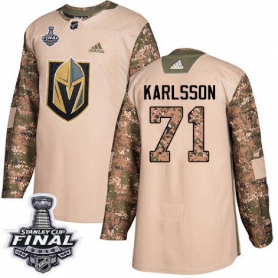 Men's Adidas Vegas Golden Knights 71 William Karlsson Authentic Camo Veterans Day Practice 2018 Stanley Cup Final NHL Jersey