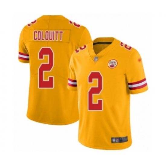 Men's Kansas City Chiefs 2 Dustin Colquitt Limited Gold Inverted Legend Football Jersey