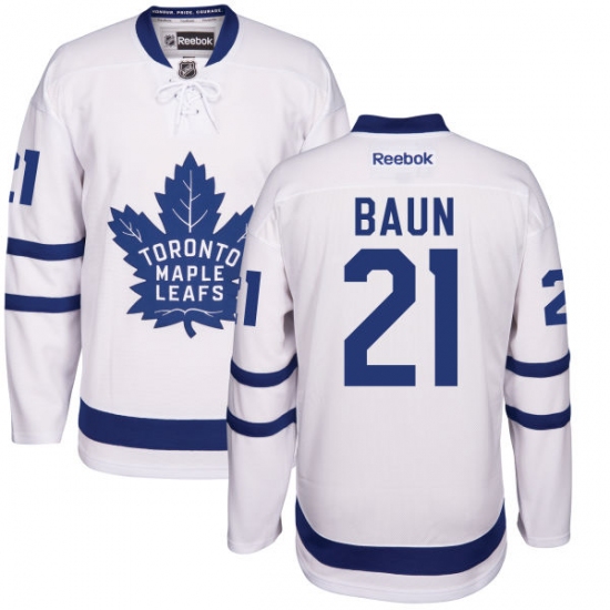 Men's Reebok Toronto Maple Leafs 21 Bobby Baun Authentic White Away NHL Jersey