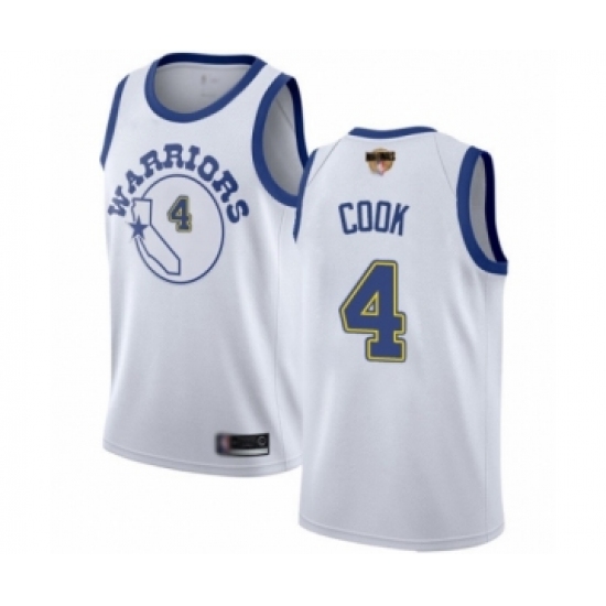 Men's Golden State Warriors 4 Quinn Cook Swingman White Hardwood Classics Basketball 2019 Basketball Finals Bound Jersey