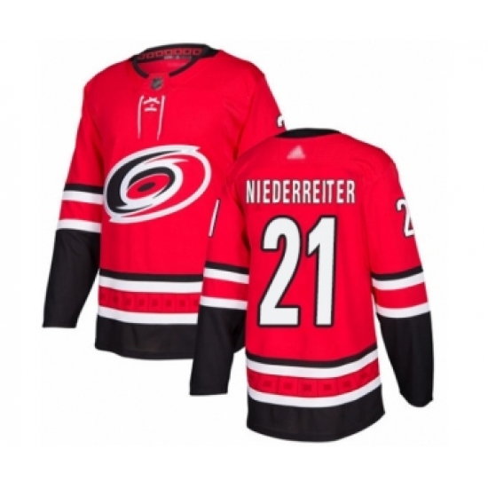 Men's Carolina Hurricanes 21 Nino Niederreiter Authentic Red Home Hockey Jersey