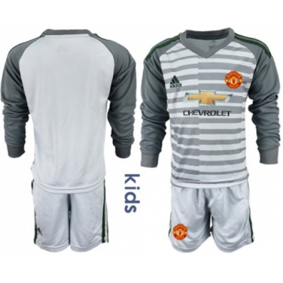 Manchester United Blank Grey Goalkeeper Long Sleeves Kid Soccer Club Jersey