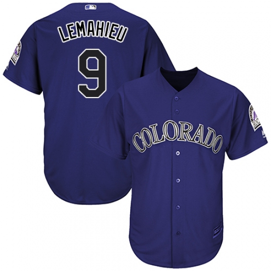 Men's Majestic Colorado Rockies 9 DJ LeMahieu Replica Purple Alternate 1 Cool Base MLB Jersey