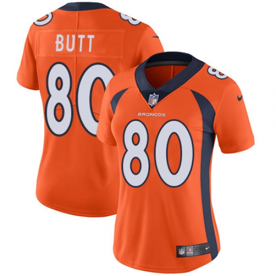 Women's Nike Denver Broncos 80 Jake Butt Orange Team Color Vapor Untouchable Limited Player NFL Jersey