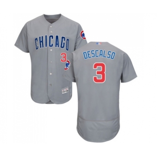 Men's Chicago Cubs 3 Daniel Descalso Grey Road Flex Base Authentic Collection Baseball Jersey