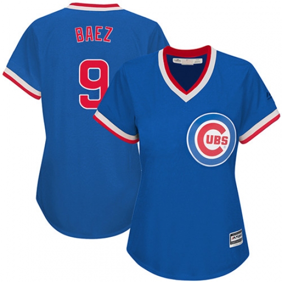 Women's Majestic Chicago Cubs 9 Javier Baez Authentic Royal Blue Cooperstown MLB Jersey