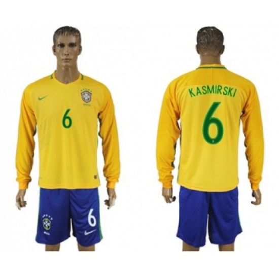 Brazil 6 Kasmirski Home Long Sleeves Soccer Country Jersey