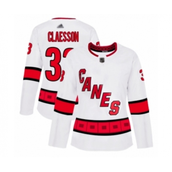 Women's Carolina Hurricanes 33 Fredrik Claesson Authentic White Away Hockey Jersey