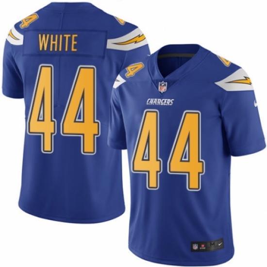 Men's Nike Los Angeles Chargers 44 Kyzir White Limited Electric Blue Rush Vapor Untouchable NFL Jersey