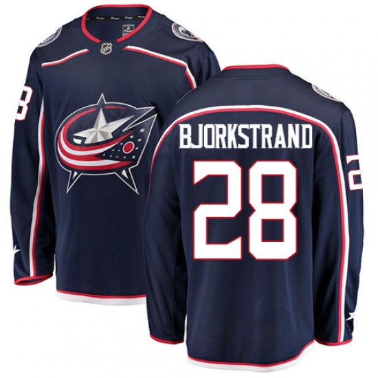 Men's Columbus Blue Jackets 28 Oliver Bjorkstrand Fanatics Branded Navy Blue Home Breakaway NHL Jersey