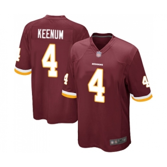 Men's Washington Redskins 4 Case Keenum Game Burgundy Red Team Color Football Jerseys