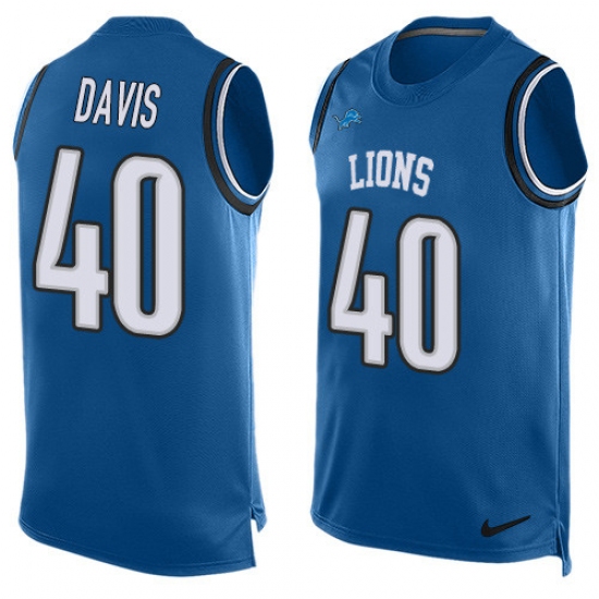 Men's Nike Detroit Lions 40 Jarrad Davis Limited Light Blue Player Name & Number Tank Top NFL Jersey